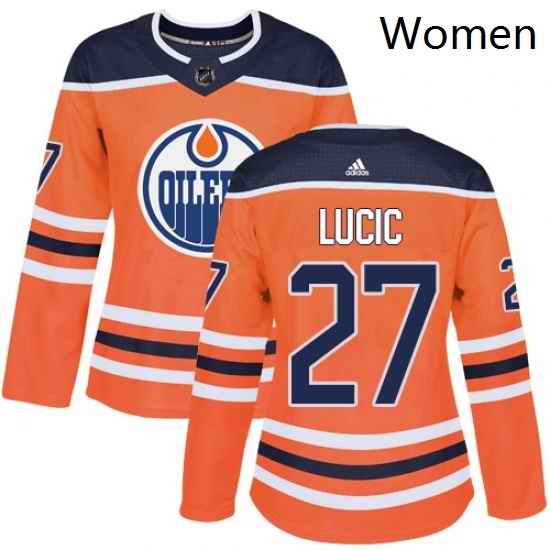 Womens Adidas Edmonton Oilers 27 Milan Lucic Authentic Orange Home NHL Jersey
